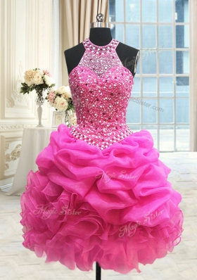 Three Piece Halter Top Sleeveless Lace Up Floor Length Beading and Ruffles and Pick Ups Vestidos de Quinceanera