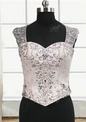 Three Piece Straps Straps Floor Length Pink Quinceanera Gowns Tulle Sleeveless Beading