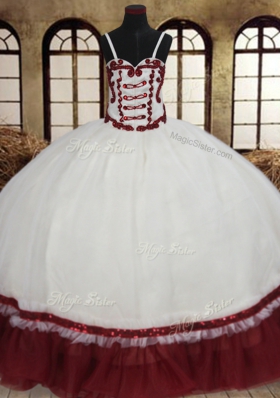 White And Red Organza Lace Up Straps Sleeveless Floor Length Sweet 16 Dresses Beading