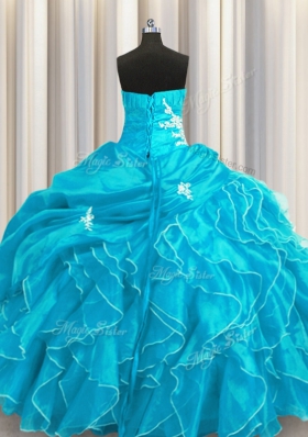 Beading and Appliques and Ruffles Quinceanera Gowns Aqua Blue Lace Up Sleeveless Floor Length