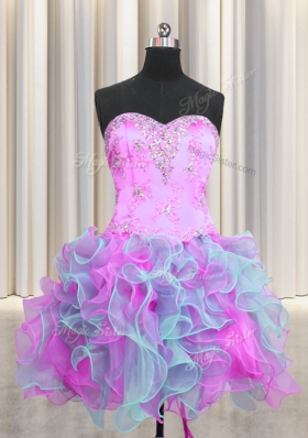 Best Selling Three Piece Sweetheart Sleeveless Lace Up Sweet 16 Dresses Multi-color Organza