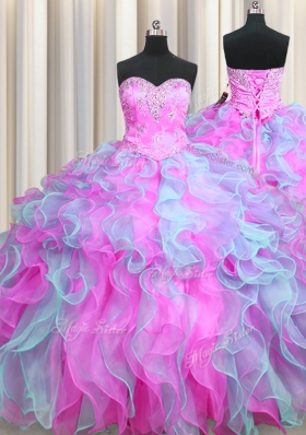 Best Selling Three Piece Sweetheart Sleeveless Lace Up Sweet 16 Dresses Multi-color Organza