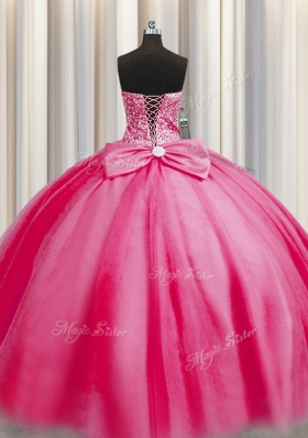 Big Puffy Sweetheart Sleeveless Ball Gown Prom Dress Floor Length Beading Rose Pink Tulle