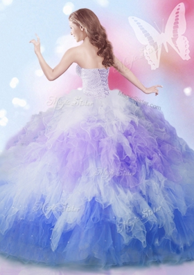 Colorful Sweetheart Sleeveless 15 Quinceanera Dress Floor Length Beading and Ruffles Multi-color Tulle