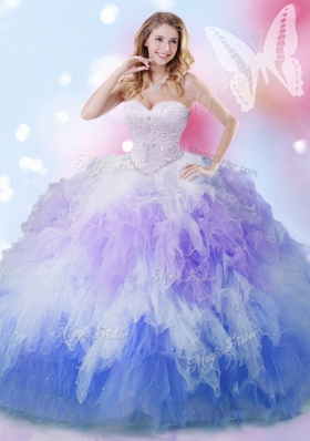 Colorful Sweetheart Sleeveless 15 Quinceanera Dress Floor Length Beading and Ruffles Multi-color Tulle