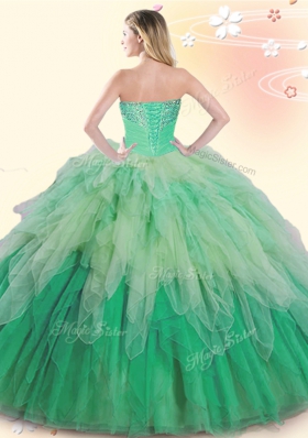 Custom Made Multi-color Sleeveless Floor Length Beading and Ruffles Lace Up Quinceanera Dresses