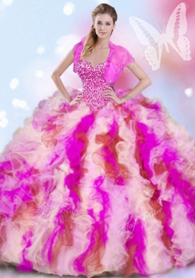 Enchanting Four Piece Sweetheart Sleeveless Tulle Sweet 16 Dress Beading and Ruffles Lace Up