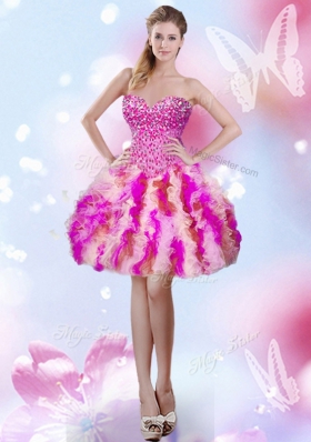 Enchanting Four Piece Sweetheart Sleeveless Tulle Sweet 16 Dress Beading and Ruffles Lace Up