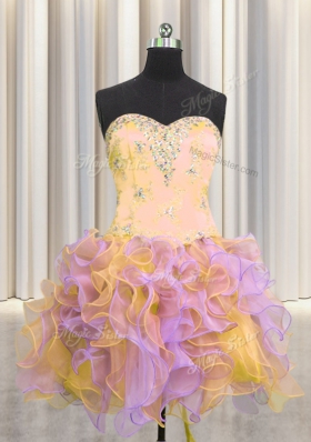 Exquisite Three Piece Floor Length Lace Up Quince Ball Gowns Multi-color and In for Military Ball and Sweet 16 and Quinceanera with Beading and Appliques and Ruffles