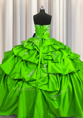Eye-catching Strapless Sleeveless Taffeta Quinceanera Gown Beading and Pick Ups Lace Up
