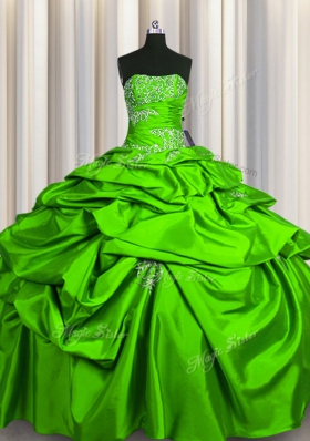 Eye-catching Strapless Sleeveless Taffeta Quinceanera Gown Beading and Pick Ups Lace Up