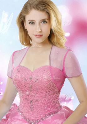 Floor Length Lace Up Sweet 16 Dress Rose Pink and In for Military Ball and Sweet 16 and Quinceanera with Beading