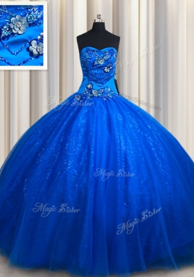 Great Royal Blue Sleeveless Tulle Lace Up Sweet 16 Dresses for Military Ball and Sweet 16 and Quinceanera