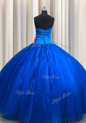 Great Royal Blue Sleeveless Tulle Lace Up Sweet 16 Dresses for Military Ball and Sweet 16 and Quinceanera