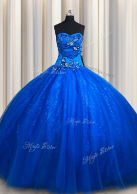 Great Royal Blue Sleeveless Tulle Lace Up Sweet 16 Dresses for Military Ball and Sweet 16 and Quinceanera