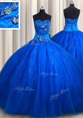 Great Royal Blue Sleeveless Tulle Lace Up Sweet 16 Dresses for Military Ball and Sweet 16 and Quinceanera