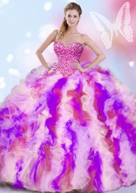 High End Sleeveless Organza Lace Up Sweet 16 Dresses in Multi-color for with Beading and Ruffles