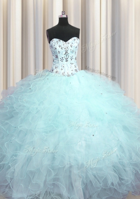 Modern Visible Boning Tulle Sleeveless Floor Length Vestidos de Quinceanera and Beading and Appliques and Ruffles