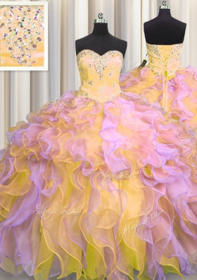 New Style Multi-color Sweetheart Lace Up Beading and Appliques and Ruffles Quinceanera Gowns Sleeveless