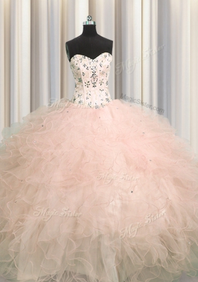 Nice Visible Boning Pink Sleeveless Tulle Lace Up Sweet 16 Dresses for Military Ball and Sweet 16 and Quinceanera