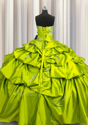 Olive Green Taffeta Lace Up Sweet 16 Dresses Sleeveless Floor Length Beading and Pick Ups