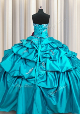 Pick Ups Floor Length Teal 15 Quinceanera Dress Strapless Sleeveless Lace Up