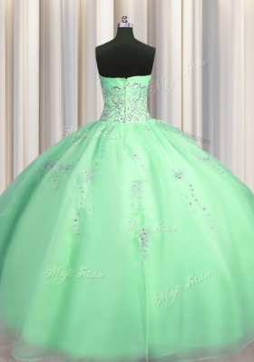 Puffy Skirt Apple Green Sweetheart Zipper Beading and Appliques Quinceanera Dresses Sleeveless