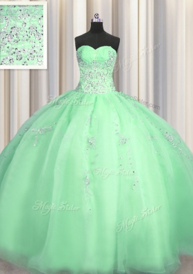 Puffy Skirt Apple Green Sweetheart Zipper Beading and Appliques Quinceanera Dresses Sleeveless