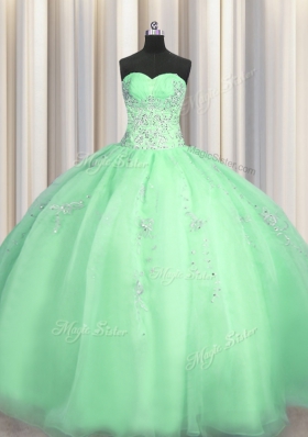 Puffy Skirt Apple Green Sweetheart Zipper Beading and Appliques Quinceanera Dresses Sleeveless