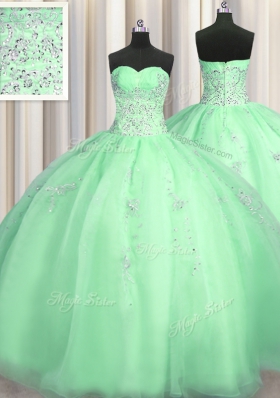 Puffy Skirt Apple Green Sweetheart Zipper Beading and Appliques Quinceanera Dresses Sleeveless