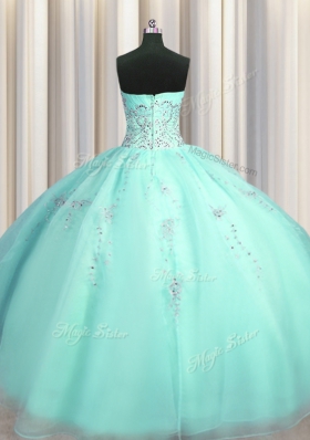 Really Puffy Floor Length Zipper Quince Ball Gowns Turquoise and In for Military Ball and Sweet 16 and Quinceanera with Beading and Appliques