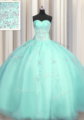 Really Puffy Floor Length Zipper Quince Ball Gowns Turquoise and In for Military Ball and Sweet 16 and Quinceanera with Beading and Appliques