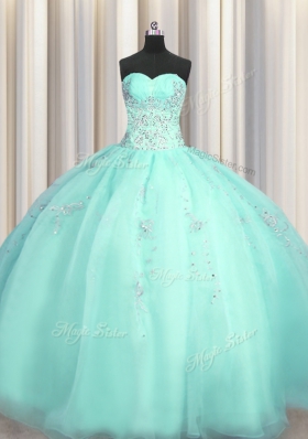 Really Puffy Floor Length Zipper Quince Ball Gowns Turquoise and In for Military Ball and Sweet 16 and Quinceanera with Beading and Appliques