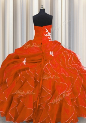 Red Quinceanera Gown Military Ball and Sweet 16 and Quinceanera and For with Beading and Appliques and Ruffles Sweetheart Sleeveless Lace Up