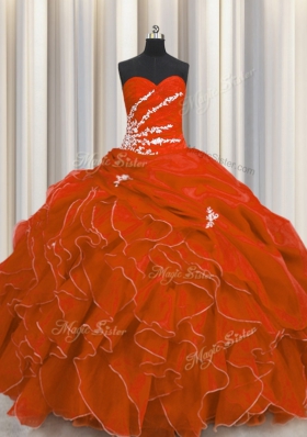 Red Quinceanera Gown Military Ball and Sweet 16 and Quinceanera and For with Beading and Appliques and Ruffles Sweetheart Sleeveless Lace Up