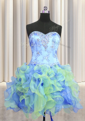 Romantic Three Piece Sweetheart Sleeveless Lace Up Sweet 16 Dress Multi-color Organza
