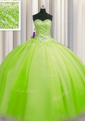 Sweet Big Puffy Ball Gowns Sweetheart Sleeveless Tulle Floor Length Lace Up Beading Vestidos de Quinceanera