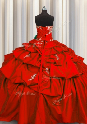 Taffeta Strapless Sleeveless Lace Up Appliques and Pick Ups 15 Quinceanera Dress in Red