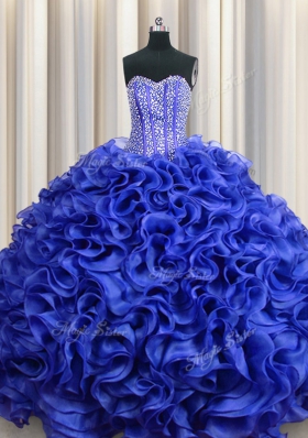 Visible Boning Floor Length Ball Gowns Sleeveless Royal Blue Quince Ball Gowns Lace Up