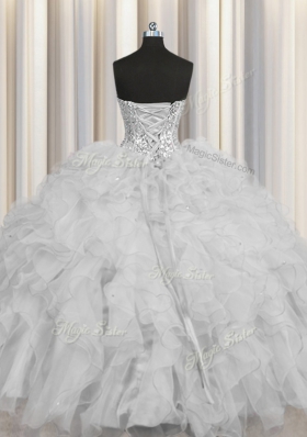 Visible Boning Floor Length Grey Quinceanera Dress Sweetheart Sleeveless Lace Up