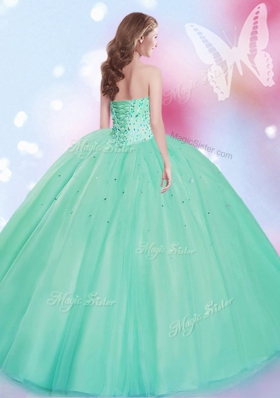 Apple Green Sleeveless Tulle Lace Up Quinceanera Gowns for Military Ball and Sweet 16 and Quinceanera