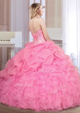 Beading and Ruffles and Pick Ups Quinceanera Dresses Apple Green Lace Up Sleeveless Floor Length