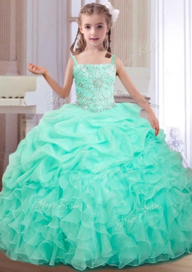 Beading and Ruffles and Pick Ups Quinceanera Dresses Apple Green Lace Up Sleeveless Floor Length