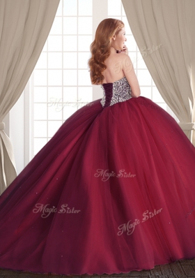 Best Selling Brush Train Ball Gowns Sweet 16 Dress Rust Red Sweetheart Tulle Sleeveless With Train Lace Up