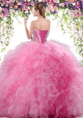 Best Selling Gold Lace Up Sweetheart Beading and Ruffles Quinceanera Gown Tulle Sleeveless