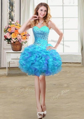 Charming Sleeveless Lace Up Mini Length Beading and Ruffles Pageant Dresses