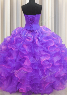 Chic High Low Multi-color Sweet 16 Dress Organza Sleeveless Beading and Ruffles