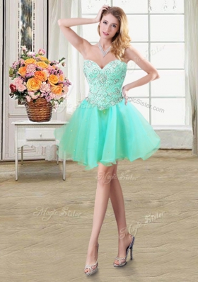 Colorful Three Piece Apple Green Organza Lace Up Sweetheart Sleeveless Floor Length Sweet 16 Quinceanera Dress Beading and Ruffles and Pick Ups