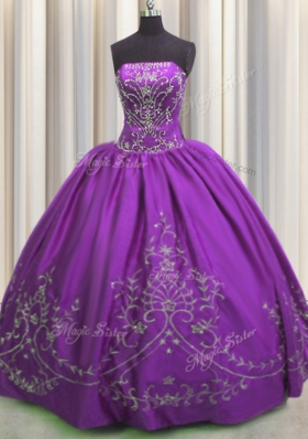 Eggplant Purple Ball Gowns Embroidery Vestidos de Quinceanera Lace Up Taffeta Sleeveless Floor Length