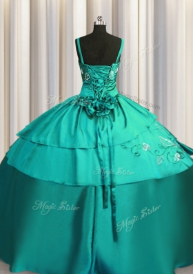 Elegant Beading and Embroidery Quinceanera Dress Turquoise Lace Up Sleeveless Floor Length